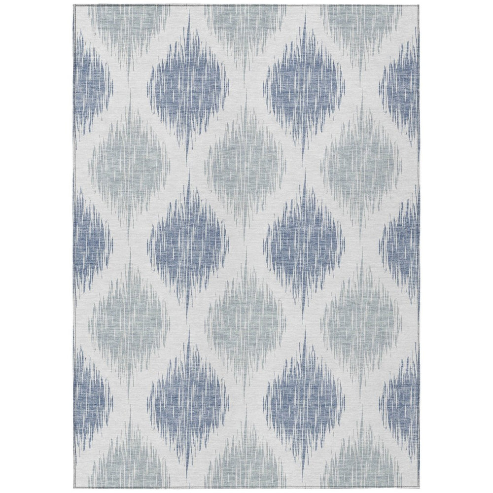 HomeRoots 9' Stylish Ikat Area Rug in Sky Blue, Ivory, and Denim Blue - Durable, Washable for Indoor/Outdoor Use 9' X 12' 589126