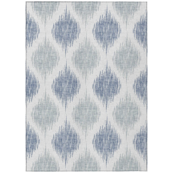 HomeRoots 9' Stylish Ikat Area Rug in Sky Blue, Ivory, and Denim Blue - Durable, Washable for Indoor/Outdoor Use 9' X 12' 589126
