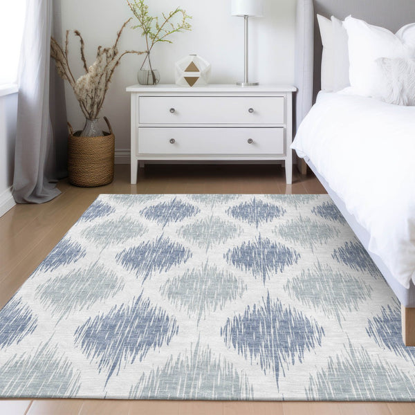 Homeroots 3' Stylish Artichoke Green Ivory Gray Ikat Washable Area Rug For Indoor Outdoor Spaces, Durable Design 9' X 12' Polyester 589126