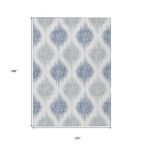 Homeroots 3' Stylish Artichoke Green Ivory Gray Ikat Washable Area Rug For Indoor Outdoor Spaces, Durable Design 10' X 14' Polyester 589127