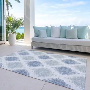 Homeroots 3' Stylish Artichoke Green Ivory Gray Ikat Washable Area Rug For Indoor Outdoor Spaces, Durable Design 10' X 14' Polyester 589127