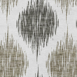 Homeroots 3' Stylish Artichoke Green Ivory Gray Ikat Washable Area Rug For Indoor Outdoor Spaces, Durable Design 3' X 5' Polyester 589128