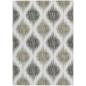 Homeroots 3' Stylish Artichoke Green Ivory Gray Ikat Washable Area Rug For Indoor Outdoor Spaces, Durable Design 5' X 8' Polyester 589129