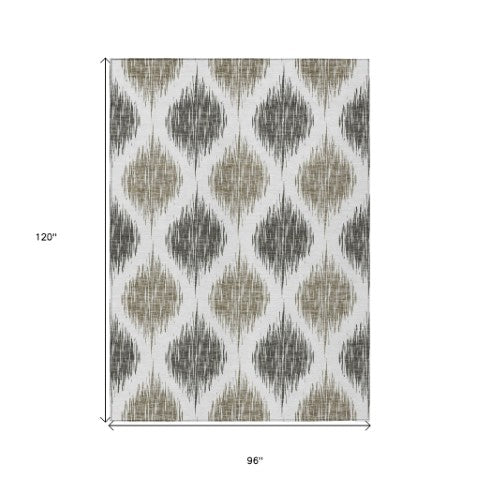 Homeroots 3' Stylish Artichoke Green Ivory Gray Ikat Washable Area Rug For Indoor Outdoor Spaces, Durable Design 8' X 10' Polyester 589131