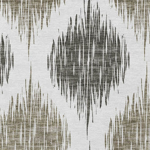 Homeroots 3' Stylish Artichoke Green Ivory Gray Ikat Washable Area Rug For Indoor Outdoor Spaces, Durable Design 8' X 10' Polyester 589131