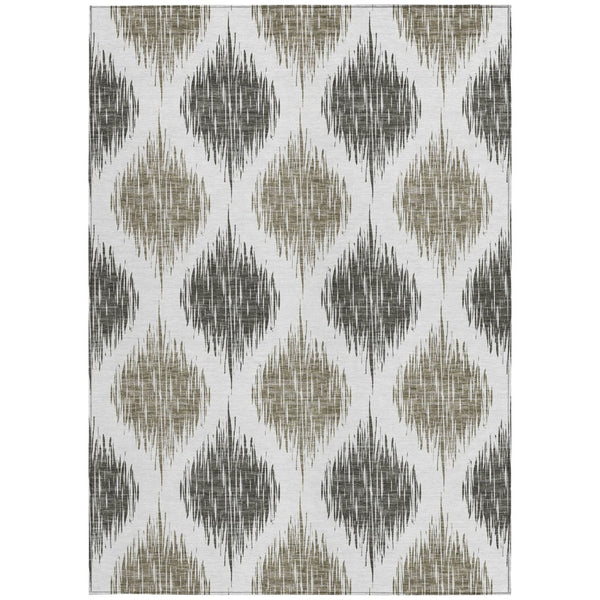 Homeroots 3' Stylish Artichoke Green Ivory Gray Ikat Washable Area Rug For Indoor Outdoor Spaces, Durable Design 9' X 12' Polyester 589132