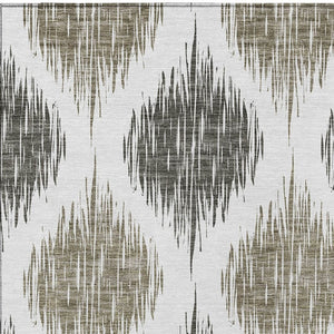 Homeroots 3' Stylish Artichoke Green Ivory Gray Ikat Washable Area Rug For Indoor Outdoor Spaces, Durable Design 10' X 14' Polyester 589133