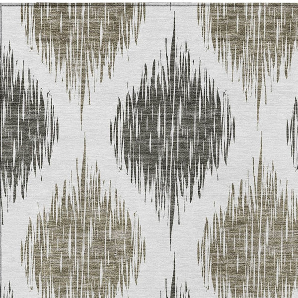 Homeroots 3' Stylish Artichoke Green Ivory Gray Ikat Washable Area Rug For Indoor Outdoor Spaces, Durable Design 10' X 14' Polyester 589133
