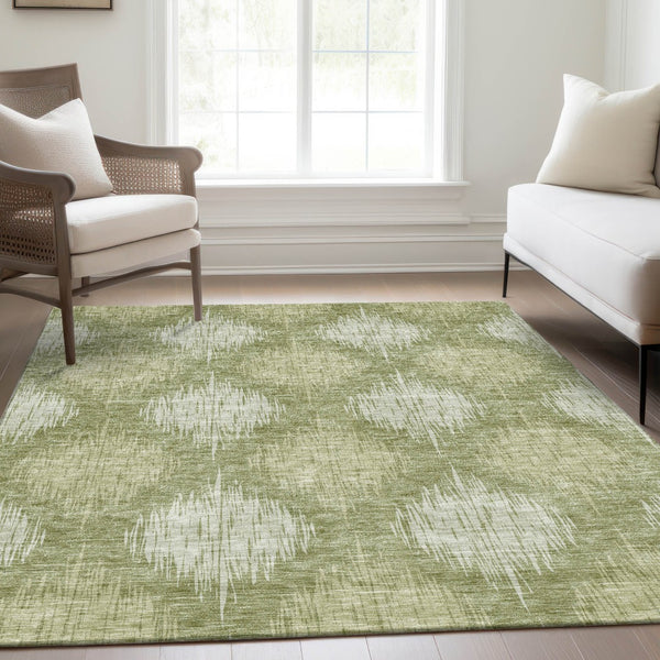 Homeroots 3' Stylish Ikat Washable Area Rug In Artichoke Green & Fern Green For Indoor/Outdoor Spaces 3' X 5' Polyester 589134