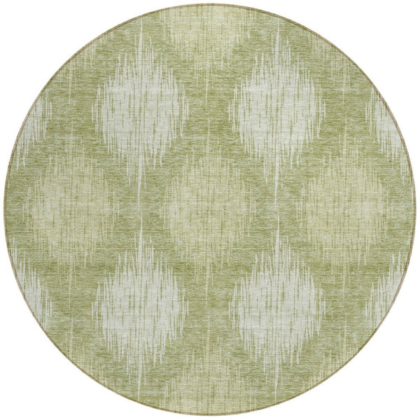 Homeroots 3' Stylish Ikat Washable Area Rug In Artichoke Green & Fern Green For Indoor/Outdoor Spaces 8' Round Polyester 589136