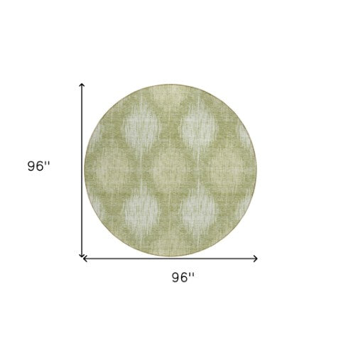 Homeroots 3' Stylish Ikat Washable Area Rug In Artichoke Green & Fern Green For Indoor/Outdoor Spaces 8' Round Polyester 589136