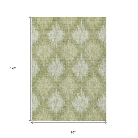 Homeroots 3' Stylish Ikat Washable Area Rug In Artichoke Green & Fern Green For Indoor/Outdoor Spaces 8' X 10' Polyester 589137