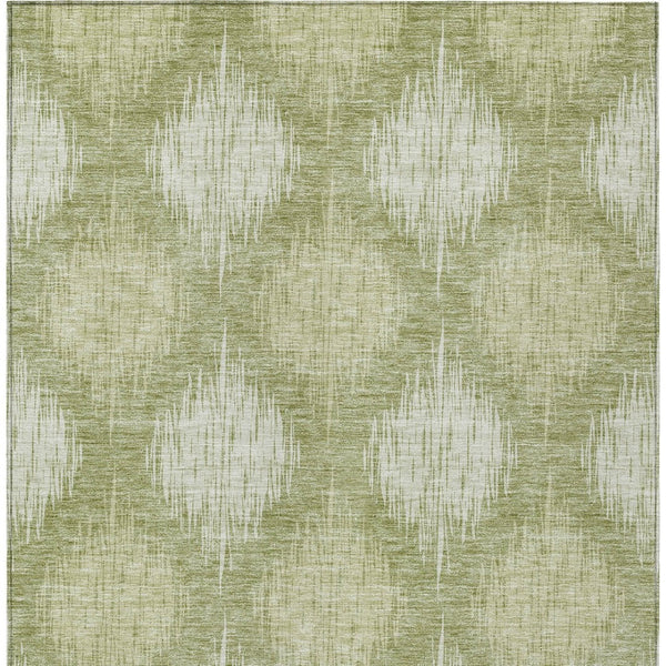 Homeroots 3' Stylish Ikat Washable Area Rug In Artichoke Green & Fern Green For Indoor/Outdoor Spaces 9' X 12' Polyester 589138