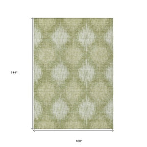 Homeroots 3' Stylish Ikat Washable Area Rug In Artichoke Green & Fern Green For Indoor/Outdoor Spaces 9' X 12' Polyester 589138