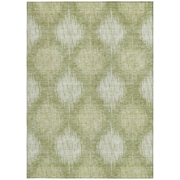 Homeroots 3' Stylish Ikat Washable Area Rug In Artichoke Green & Fern Green For Indoor/Outdoor Spaces 10' X 14' Polyester 589139
