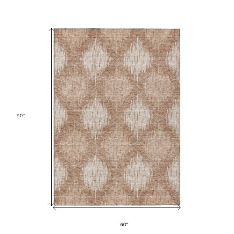 Homeroots 3' Stylish Ikat Washable Area Rug In Artichoke Green & Fern Green For Indoor/Outdoor Spaces 5' X 8' Polyester 589141