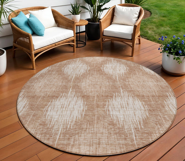 Homeroots 3' Stylish Ikat Washable Area Rug In Artichoke Green & Fern Green For Indoor/Outdoor Spaces 8' Round Polyester 589142