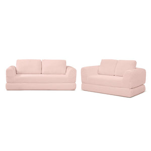 English Elm 2-in-1 Corduroy Futon Sofa Sleeper Modular Floor Couch for Studio and Guest Living Spaces Pink W1117S00373
