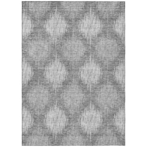 HomeRoots 9' Gray Silver Charcoal Ikat Indoor Outdoor Area Rug - Durable, Stylish, Washable, Easy-Care Design 9' X 12' 589156