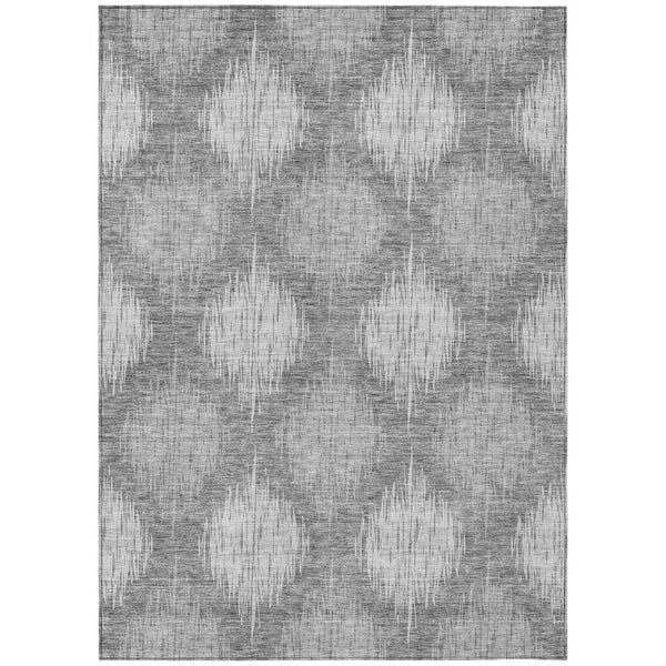 HomeRoots 9' Gray Silver Charcoal Ikat Indoor Outdoor Area Rug - Durable, Stylish, Washable, Easy-Care Design 9' X 12' 589156
