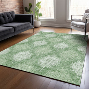 Homeroots 3' Stylish Ikat Washable Area Rug In Artichoke Green & Fern Green For Indoor/Outdoor Spaces 5' X 8' Polyester 589159