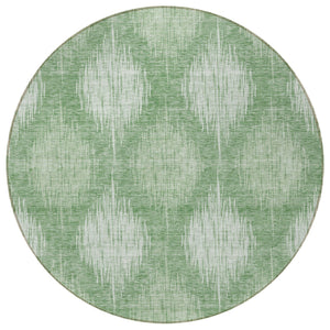 Homeroots 3' Stylish Ikat Washable Area Rug In Artichoke Green & Fern Green For Indoor/Outdoor Spaces 8' Round Polyester 589160