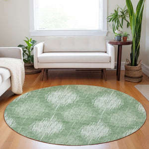 Homeroots 3' Stylish Ikat Washable Area Rug In Artichoke Green & Fern Green For Indoor/Outdoor Spaces 8' Round Polyester 589160