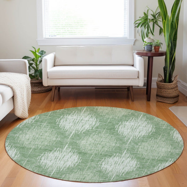Homeroots 3' Stylish Ikat Washable Area Rug In Artichoke Green & Fern Green For Indoor/Outdoor Spaces 8' Round Polyester 589160