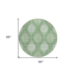 Homeroots 3' Stylish Ikat Washable Area Rug In Artichoke Green & Fern Green For Indoor/Outdoor Spaces 8' Round Polyester 589160