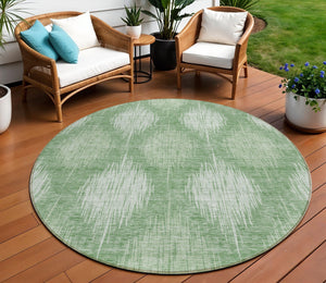 Homeroots 3' Stylish Ikat Washable Area Rug In Artichoke Green & Fern Green For Indoor/Outdoor Spaces 8' Round Polyester 589160