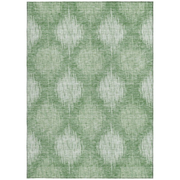 Homeroots 3' Stylish Ikat Washable Area Rug In Artichoke Green & Fern Green For Indoor/Outdoor Spaces 9' X 12' Polyester 589162