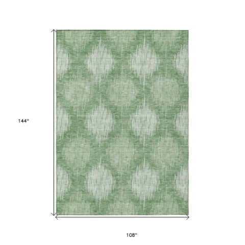 Homeroots 3' Stylish Ikat Washable Area Rug In Artichoke Green & Fern Green For Indoor/Outdoor Spaces 9' X 12' Polyester 589162