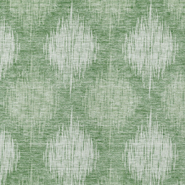 Homeroots 3' Stylish Ikat Washable Area Rug In Artichoke Green & Fern Green For Indoor/Outdoor Spaces 9' X 12' Polyester 589162