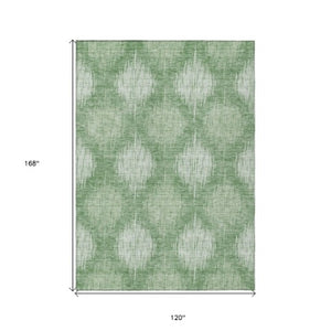 Homeroots 3' Stylish Ikat Washable Area Rug In Artichoke Green & Fern Green For Indoor/Outdoor Spaces 10' X 14' Polyester 589163