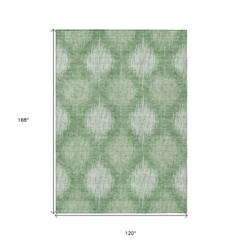 Homeroots 3' Stylish Ikat Washable Area Rug In Artichoke Green & Fern Green For Indoor/Outdoor Spaces 10' X 14' Polyester 589163
