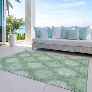 Homeroots 3' Stylish Ikat Washable Area Rug In Artichoke Green & Fern Green For Indoor/Outdoor Spaces 10' X 14' Polyester 589163