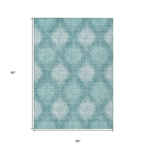 Homeroots 3' Stylish Ikat Washable Area Rug In Artichoke Green & Fern Green For Indoor/Outdoor Spaces 5' X 8' Polyester 589171