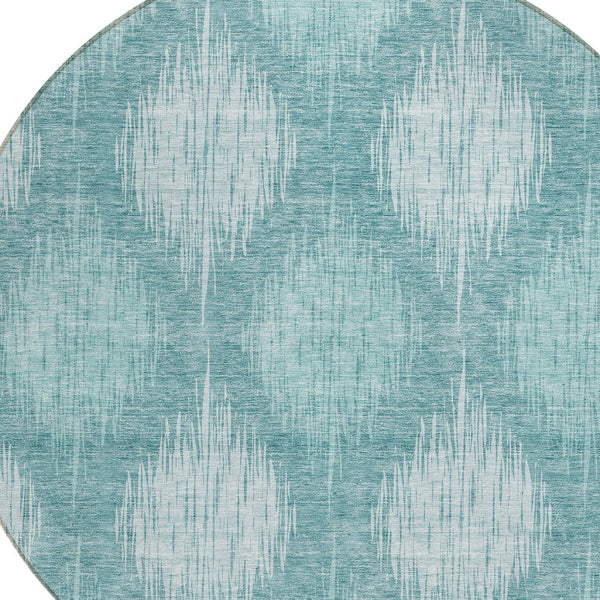 Homeroots 3' Stylish Ikat Washable Area Rug In Artichoke Green & Fern Green For Indoor/Outdoor Spaces 8' Round Polyester 589172