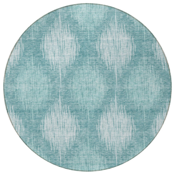 Homeroots 3' Stylish Ikat Washable Area Rug In Artichoke Green & Fern Green For Indoor/Outdoor Spaces 8' Round Polyester 589172