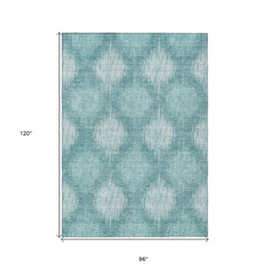 Homeroots 3' Stylish Ikat Washable Area Rug In Artichoke Green & Fern Green For Indoor/Outdoor Spaces 8' X 10' Polyester 589173