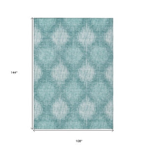 Homeroots 3' Stylish Ikat Washable Area Rug In Artichoke Green & Fern Green For Indoor/Outdoor Spaces 9' X 12' Polyester 589174