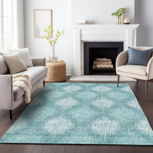 Homeroots 3' Stylish Ikat Washable Area Rug In Artichoke Green & Fern Green For Indoor/Outdoor Spaces 9' X 12' Polyester 589174