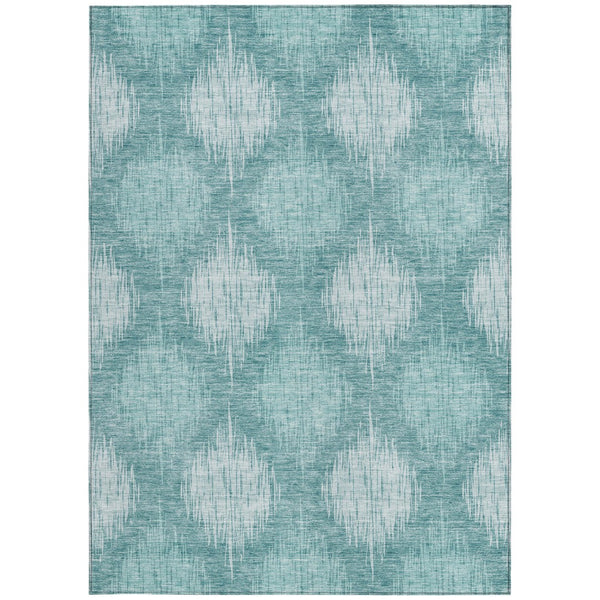 Homeroots 3' Stylish Ikat Washable Area Rug In Artichoke Green & Fern Green For Indoor/Outdoor Spaces 10' X 14' Polyester 589175