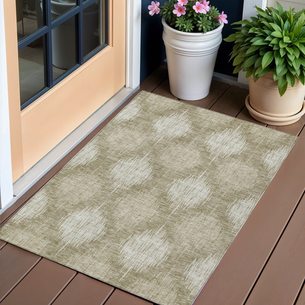 Homeroots 3' Stylish Ikat Washable Area Rug In Artichoke Green & Fern Green For Indoor/Outdoor Spaces 3' X 5' Polyester 589176