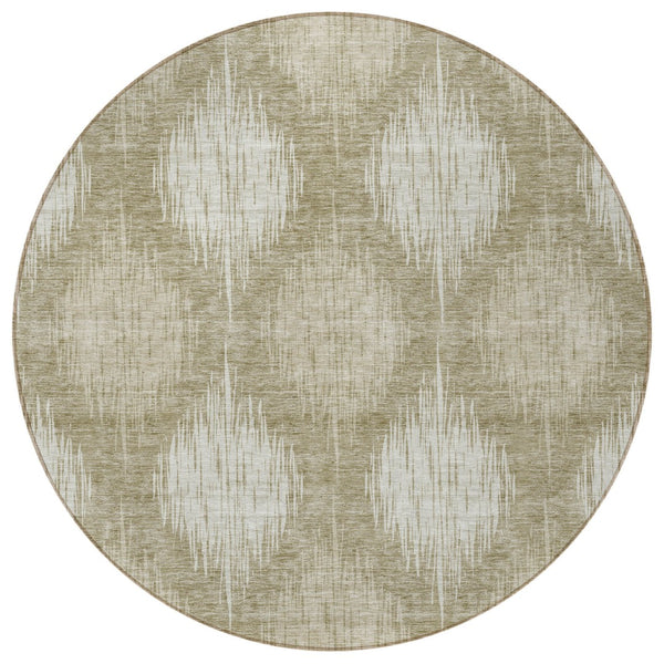 Homeroots 3' Stylish Ikat Washable Area Rug In Artichoke Green & Fern Green For Indoor/Outdoor Spaces 8' Round Polyester 589178