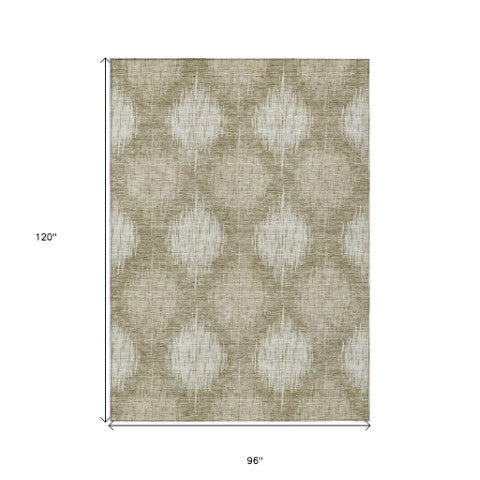 Homeroots 3' Stylish Ikat Washable Area Rug In Artichoke Green & Fern Green For Indoor/Outdoor Spaces 8' X 10' Polyester 589179