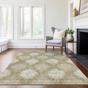 Homeroots 3' Stylish Ikat Washable Area Rug In Artichoke Green & Fern Green For Indoor/Outdoor Spaces 8' X 10' Polyester 589179