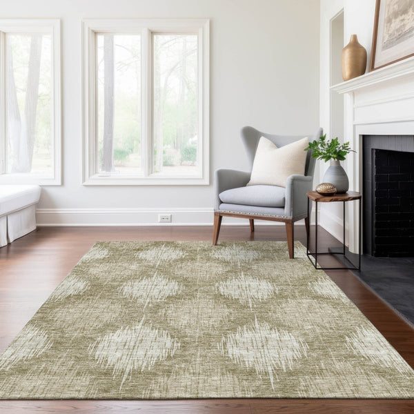 Homeroots 3' Stylish Ikat Washable Area Rug In Artichoke Green & Fern Green For Indoor/Outdoor Spaces 9' X 12' Polyester 589180