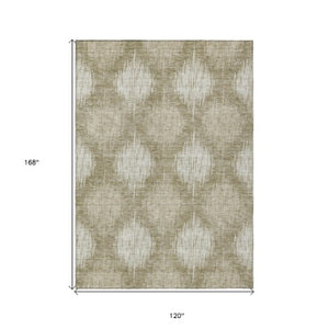 Homeroots 3' Stylish Ikat Washable Area Rug In Artichoke Green & Fern Green For Indoor/Outdoor Spaces 10' X 14' Polyester 589181