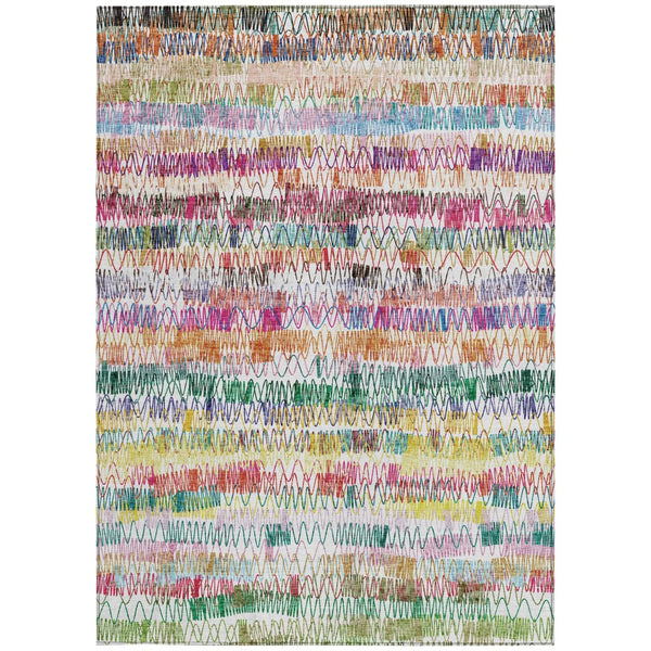 Homeroots 3' Green Ivory And Purple Striped Washable Area Rug – Stylish Indoor-outdoor Accent For Any Space 3' X 5' Polyester 589182